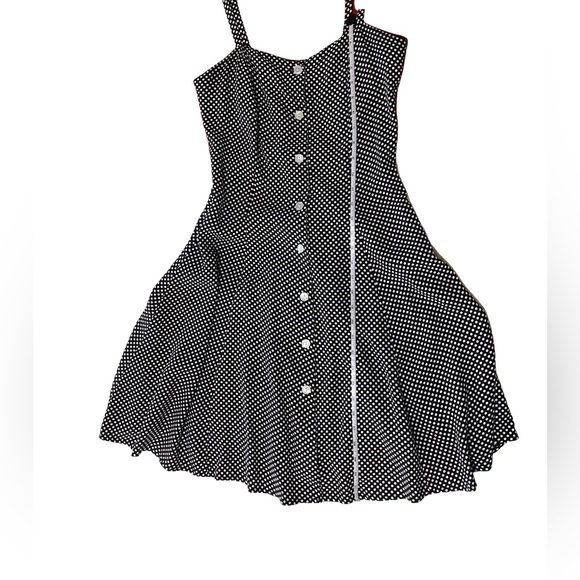 DANIEL HECHTER fit and flare black and white polka dot sundress, white buttons - Picture 7 of 13